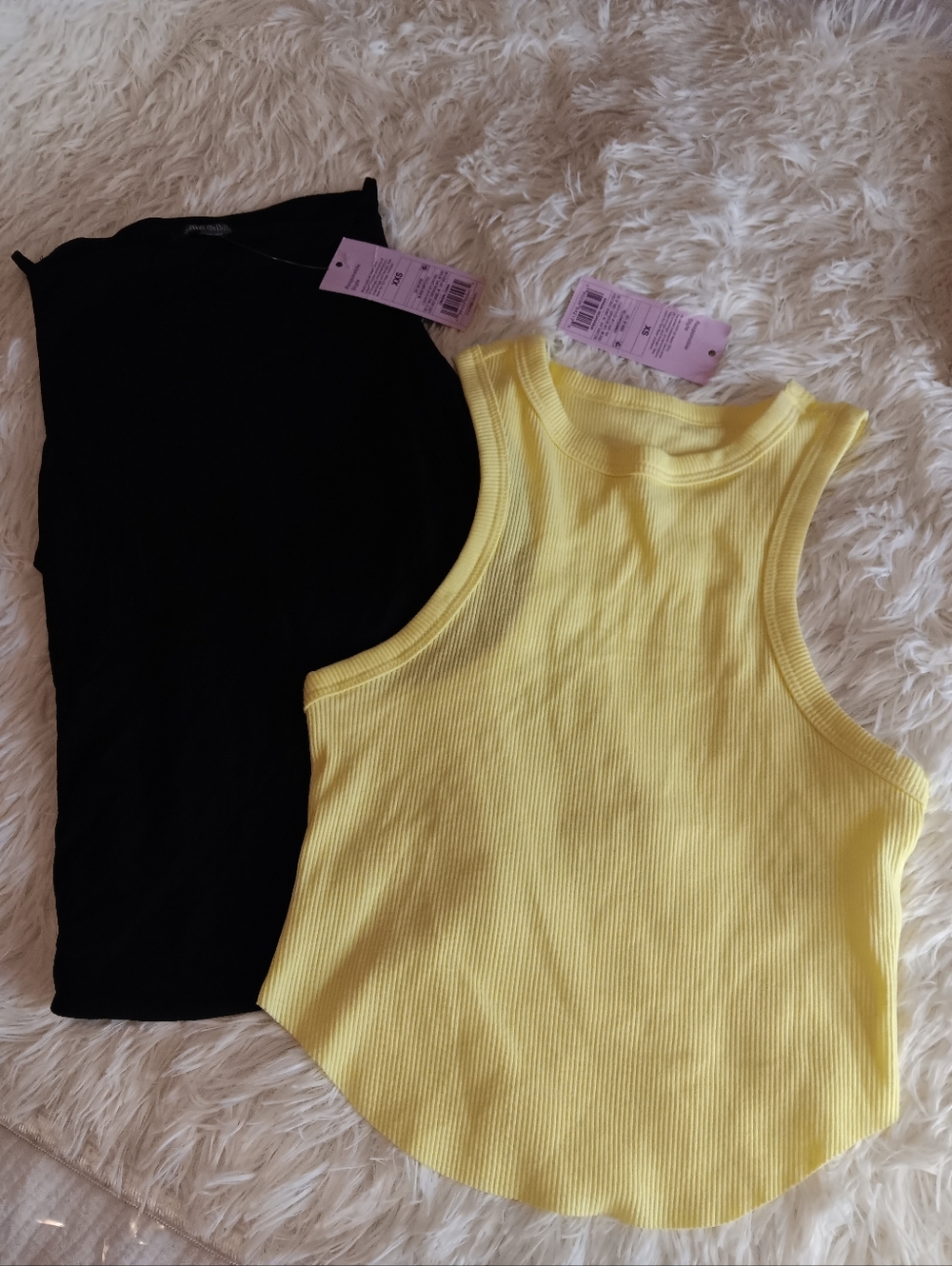 Yellow Ribbed Tank Top + Black Tank Duo, Bundle Of 2 Size Xs Yellow/xxs Black